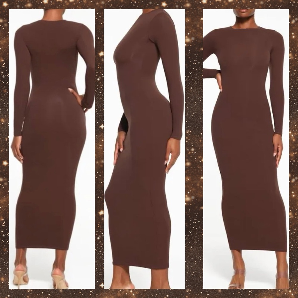Skims Fits Everybody Crewneck Long Dress Cocoa
